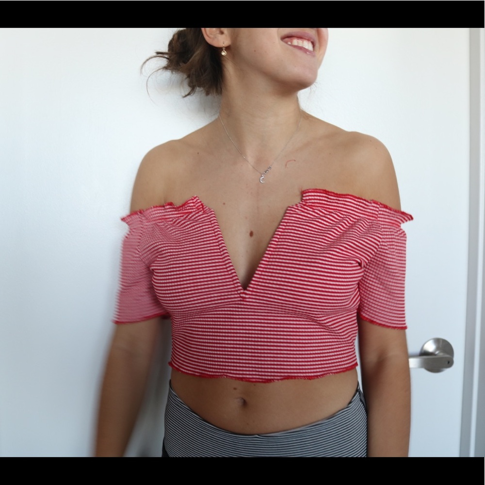 Red Striped Crop-Top